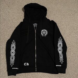 Chrome Hearts Black Hoodie with Silver Accents Size XXL FITS (XL) USED
